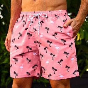 Men's Coconut Tree Printed Drawstring Waist Beach Shorts